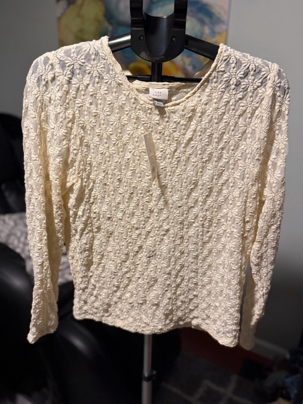 Lace long sleeve layering cream top new with tags XL